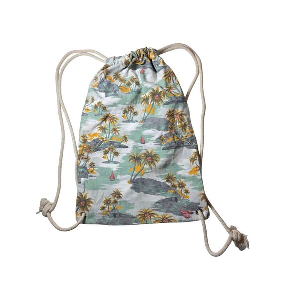 SKECHERS Green Yellow Palm Tree Tropical Carry Sack Backpack 12x17 - Picture 1 of 8